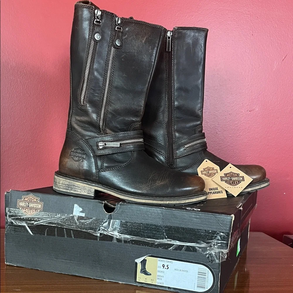 Like new Harley-Davidson Dark Brown Leather Boots - Picture 1 of 16